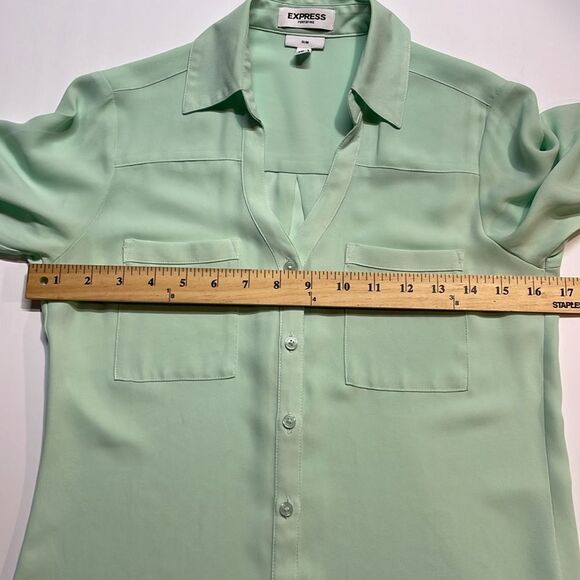 Express Womens Portofino Blouse Mint Green Button Up Long Roll Sleeve Sz XXS - Picture 5 of 6